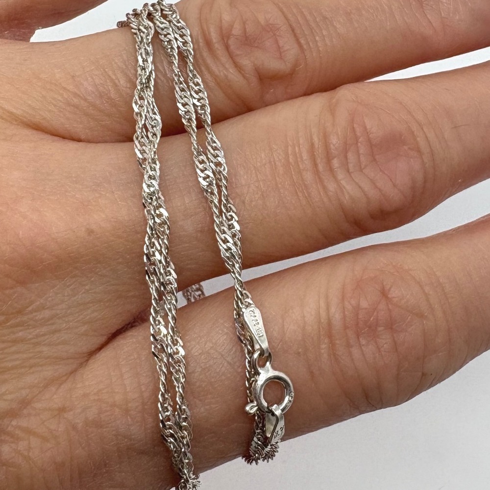 925 Sterling Silver Singapore Twisted Chain Necklace 22 Inch Made in Italy - Picture 10 of 12